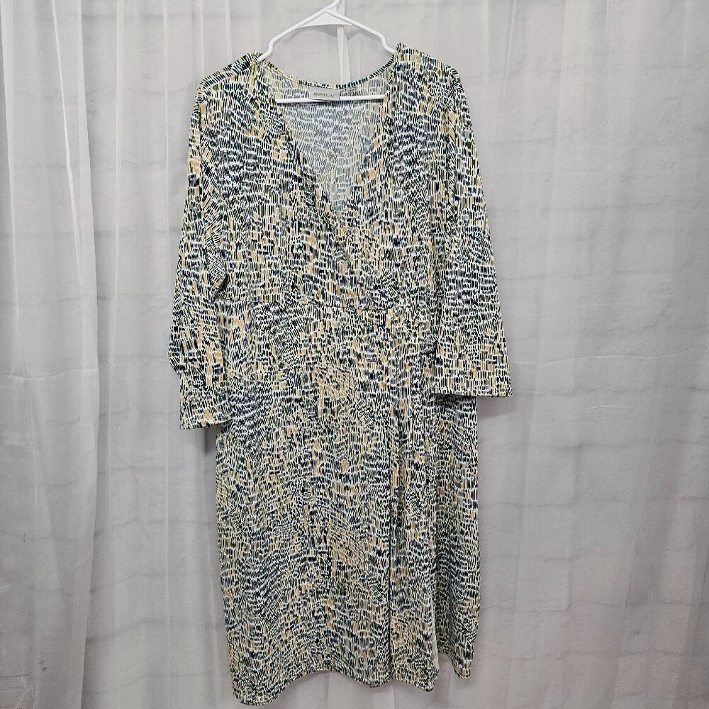Avenue Dress Green Brushstroke Faux Wrap Classic Office Stretch Comfort 22/24